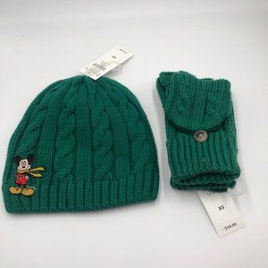 Disney Store Mickey & Pluto Cable Knit Winter Hat & Convertible Mittens Set, NWT